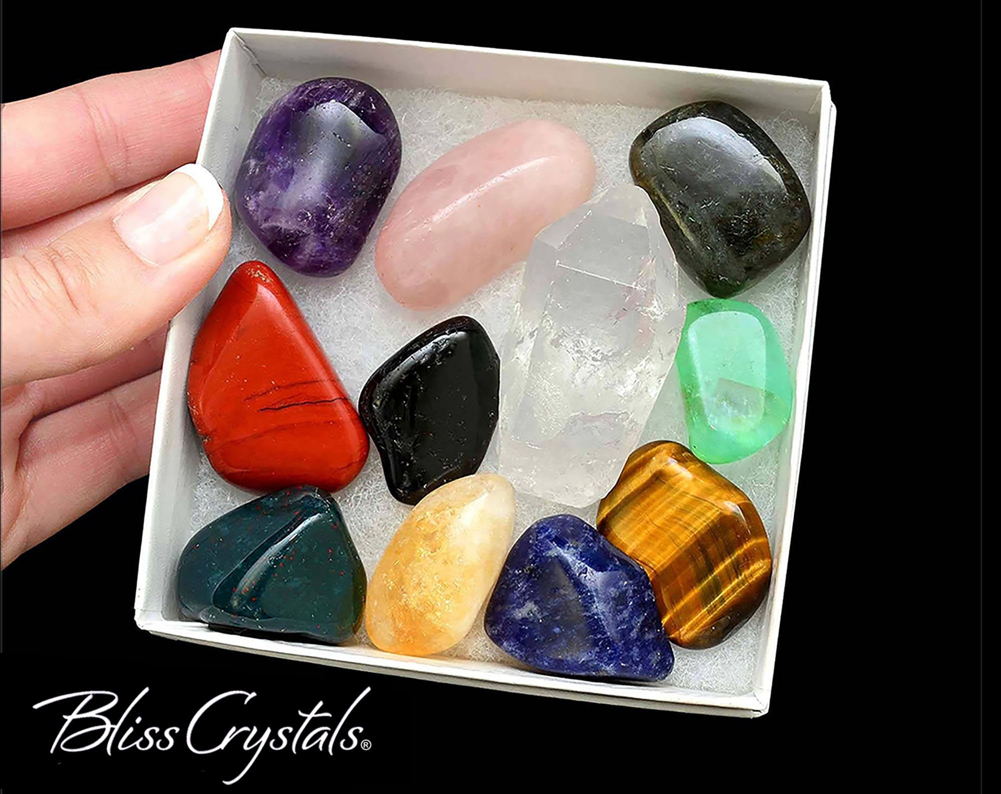 ESSENTIAL 11 Healing Crystals and Stones Tumbled Stone Boxed Set Amet…