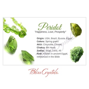 PERIDOT Crystal Information Card, Double sided #HC99