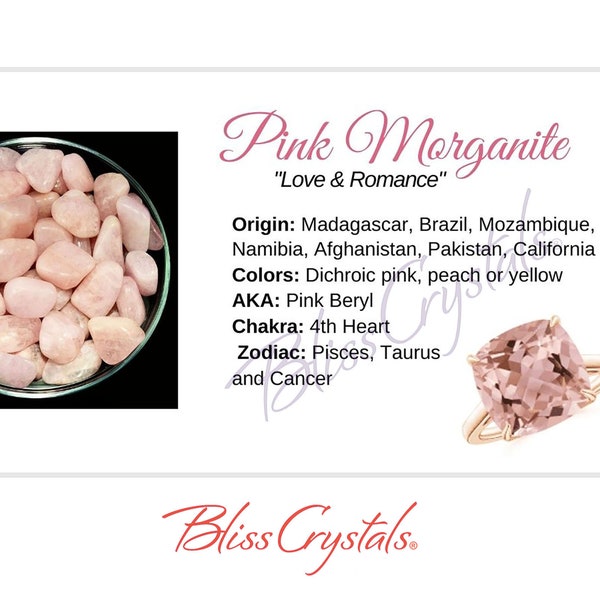 PINK MORGANITE Crystal Information Card, Double sided #HC101