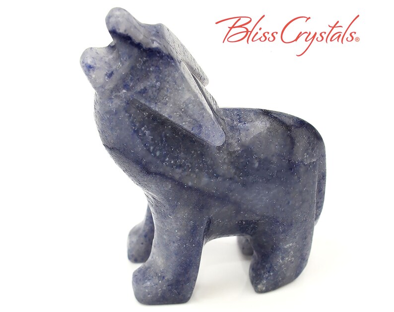 1 Blue Quartz Wolf Stone Carving Howling Animal Decor Etsy