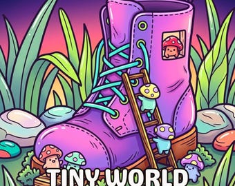 Cozy Tiny World Adult Coloring Book, pagine in miniatura facili e audaci, stile Kawaii, download digitale, fogli da colorare stampabili