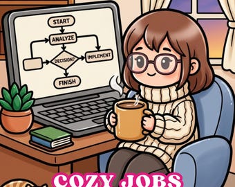 Cozy Jobs Adult Coloring Book, pagine di carriera semplici e accattivanti, design estetico, download digitale, fogli da colorare stampabili
