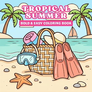 Printable Tropical Summer Coloring Book for Adults, Beach Scenes Coloring Adult Coloring Pages, Cozy Spring Coloring Book