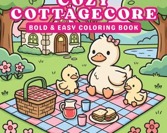 Cozy Cottagecore Animals Coloring Book PDF | Bold and Easy Woodland Animal Designs | Cute Kawaii Printable Coloring Pages | PDF Download