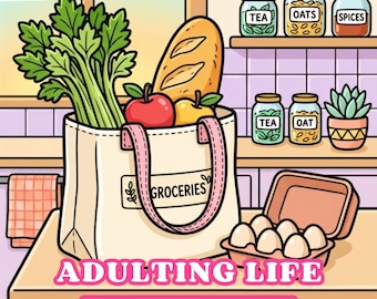 Libro da colorare sulla routine della vita adulta, divertente antistress, momenti quotidiani accoglienti, pagine di lifestyle carine, disegni audaci e semplici, download PDF stampabile.