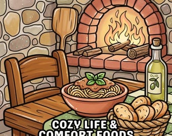 Cozy Life Comfort Food Coloring Book Bold Easy Hygge Sweet Treats Aesthetic Relaxing Adult Kids Art Printable PDF Digital Download