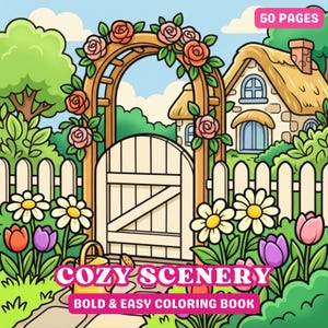 Cozy Spring Scenery Coloring Book | Hygge Landscape & Nature Pages | Bold and Easy Springtime Designs | Digital Adult Coloring Book