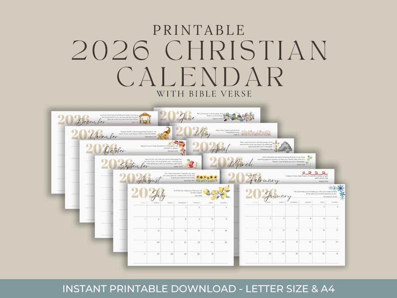 2026 Christian Calendar | Scripture Wall Calendar | Printable ...