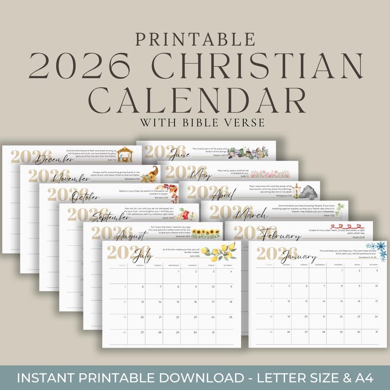 Christian Printable Calendar 2026 Bible Verse - Etsy