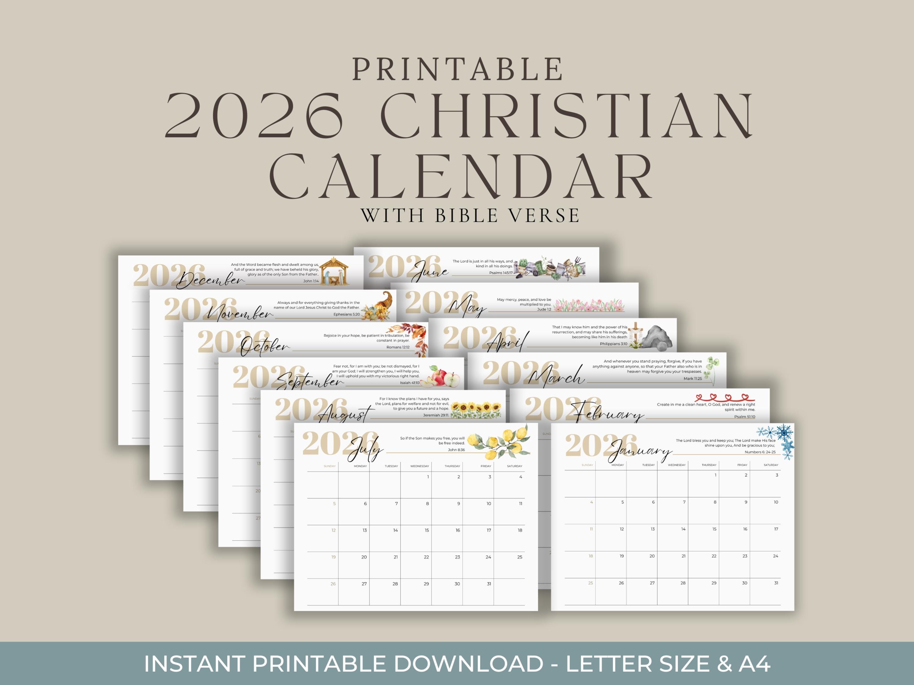 2026 Christian Calendar | Scripture Wall Calendar | Printable ...
