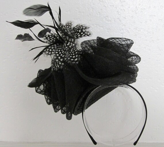 black and white fascinator hat