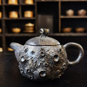 Tetera Wabi-Sabi cocida en horno de leña / Cerámica artística hecha a mano en arcilla / Vajilla única