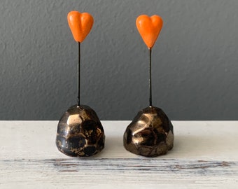 Love Token Ceramic Heart Tiny Heart Gold Nugget Orange Heart Love Heart Valentine Tiny Gift Love Nugget Bo Hulley UK Seller