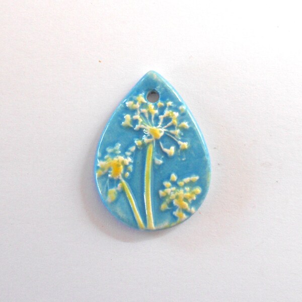 Turquoise Handmade Ceramic Fennel Pendant  Yellow