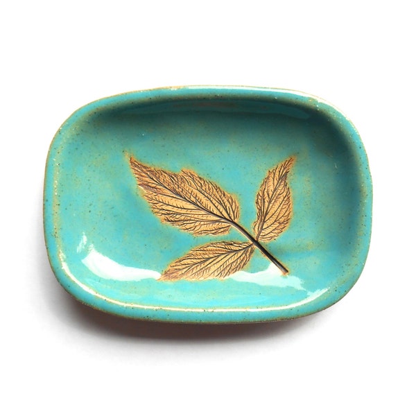 Turquoise Leaf Ceramic Trinket Dish Change Tray Leaf Design Ceramic Oblong Dish