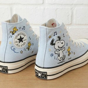 Snoopy Converse High Top Shoes Custom Snoopi Embroidered Converse High Tops, Peanuts Cartoon Shoes, Gift  For Her