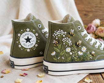 Vintage Style Bee & Daisy bestickte Gegensatz, kundenspezifische Blumen Turnschuhe