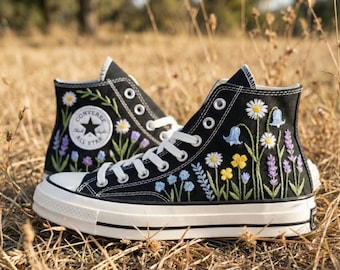 Tênis Converse florais bordados à mão, sapatos de jardim personalizados