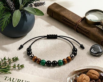 Taurus heren kristallen armband – edelsteen energie armband, dierenriem geboortesteen sieraden, gepersonaliseerd cadeau voor hem