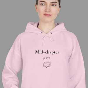 Bookish Mid-Chapter Hoodie, Cozy Literary Sweatshirt with Red Roses Back Print, Reader Aesthetic Gift