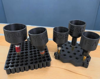 Powder funnel extensions to prevent powder spillage