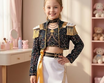 Kpop Demon Hunters kostymset, paljettjacka + shorts, Rumi Mira Zoey cosplay-outfit för barn, fantasyflicka cosplay-klänning