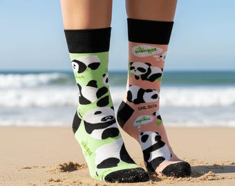 Mismatched Cotton Crew Socks for Women Funny Animal Patterned Socks Cute Panda Koala Cow Flower Book Socks Unique Birthday Gift for Her Mom