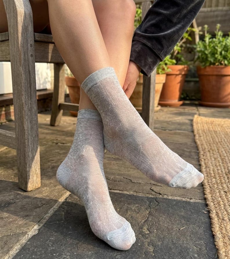 Hollow Out Floral Lace Cotton Socks: Breathable Sheer Crew Socks for Spring/Summer Gray