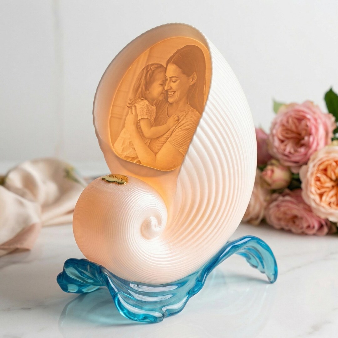 Lith Seashell Personalized Seashell Night Light, Custom Photo Coastal Decor, Ocean ...