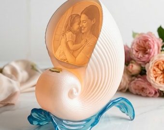 Personalized Seashell Night Light, Custom Photo Coastal Decor, Ocean Inspired Gift for Her