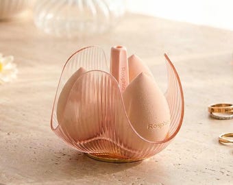 Stackable Rotating Vanity Organizer, Aesthetic Beauty Sponge Holder, Cute Storage Decor Gift for Her