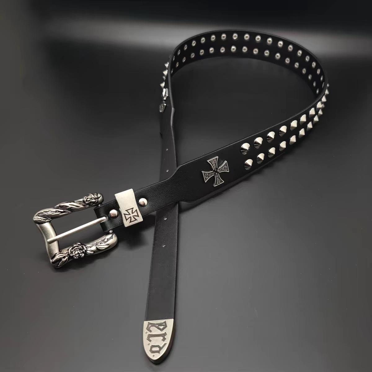 ベルト 00s grunge Italy leather studs belt y2k 00s【archive】Y2K studs rhine stone belt - メルカリ