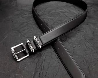 Y2k 2000s Vintage Chrome Cross Buckle Belt Studded Vegan Leather