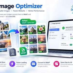 WordPress-plugin voor beeldoptimalisatie, WebP-converter, website versnellen (digitale download)