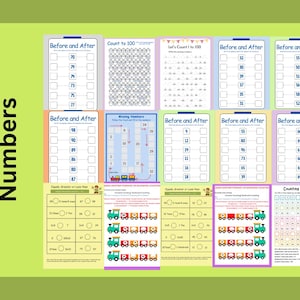 Pacote de Planilhas de Matemática Interativas para Imprimir, Contagem de Números, Números Faltantes, PDF para Educação Domiciliar