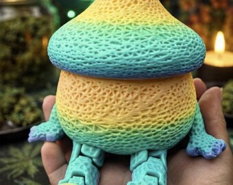 Rainbow Mushroom Storage Container with Articulated Legs – 3D Printed Decorative Jar