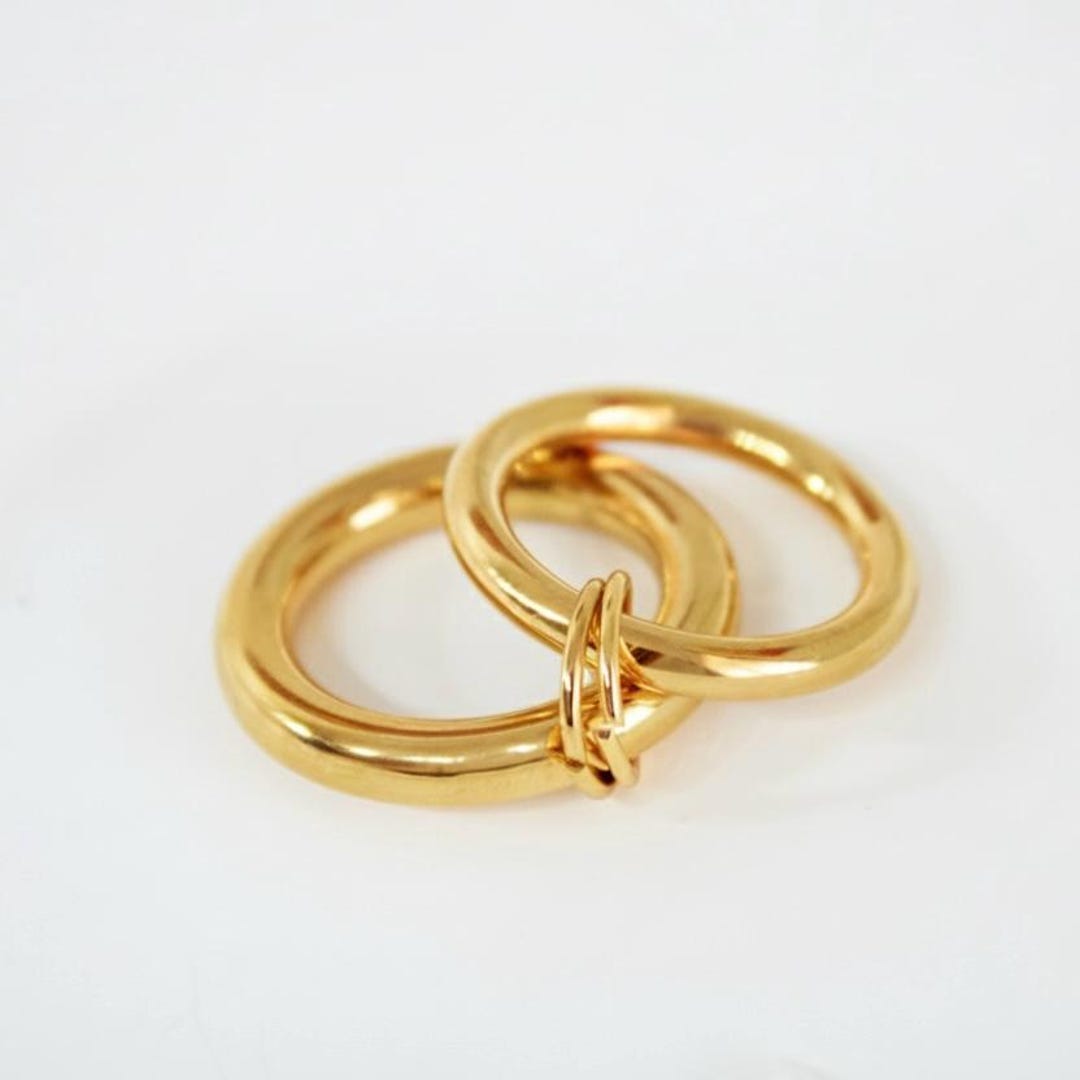 18k Gold Plated Double Ring, Interlinked Circle Ring, Waterproof ...