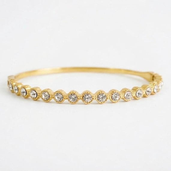 18K Gold PVD Coated Anti Tarnish Tennis Bangle•Waterproof Bezel Cubic Zirconia Bracelet•Non-Tarnish Gold Bangle•Minimalist Stacking Jewelry