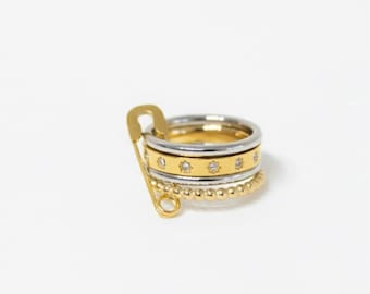 Anti Tarnish Gold Ring Stack, Waterproof Safety Pin Mixed Metal Ring, Tarnish Free Stacking Rings, 18k Gold Plated Minimalist Ring for Women