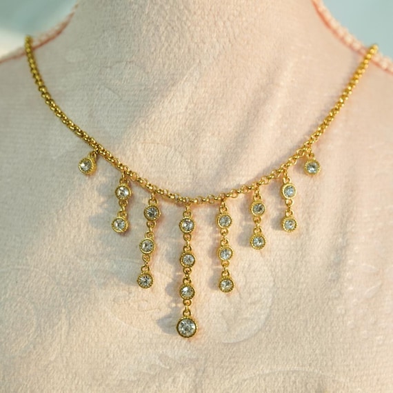 Gold Fringe Necklace, Crystal Drop Necklace, Dainty Gold Jewelry for Women, Minimalist Chandelier Necklace, Water Resistant, Gift for Her