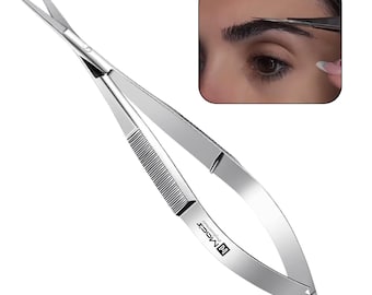 Tijeras de precisión para cejas: microtijeras con resorte para cuidado personal, bordado y recorte de detalles, acero inoxidable de 4,5"