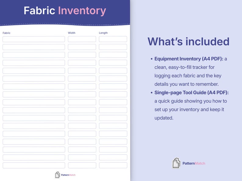 Fabric Inventory Tracker | Printable A4 PDF for Sewing Stash - Etsy