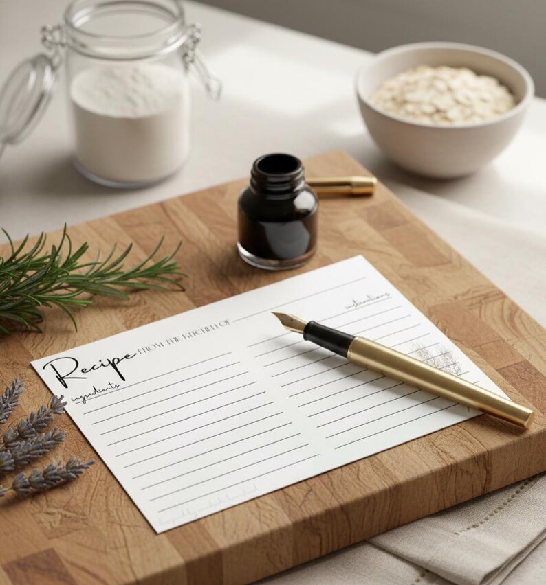 Recipe In Script Editable Recipe Card Template, Printable 4x6 Recipe Cards, Woodside ...