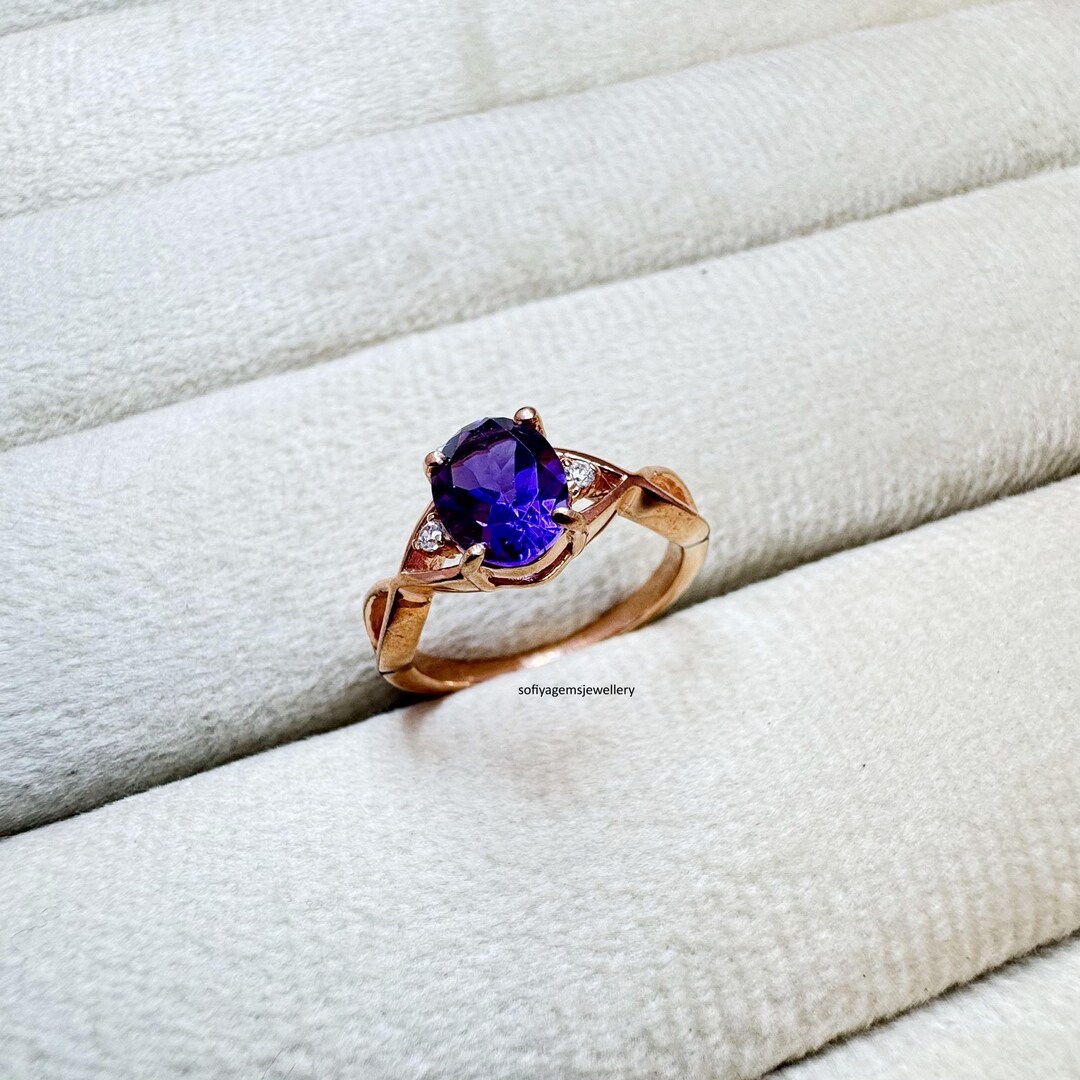 Oval Amethyst Ring, 925 Sterling Silver, Zircon Ring - Etsy