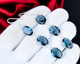 Indicolite Gemstone Earring, 925 Sterling Silver Earring, Boho Silver Earring Jewelry, Bohemian Earring For Gifts, Women's Jewelry Earring