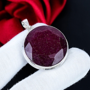 Röd rubin hänge Röd rubin ädelstenshänge 925 sterlingsilver antikt hänge Rubin runt hänge för presenter smycken till julklapp