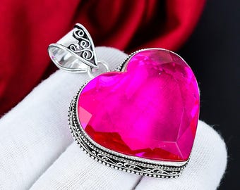 Rosa Topas-Edelstein-Anhänger, 925 Sterlingsilber-handgemachter Schmuck, Herz-Anhänger, Weinlese-Schmuck, Geburtstagsgeschenk für Mutter
