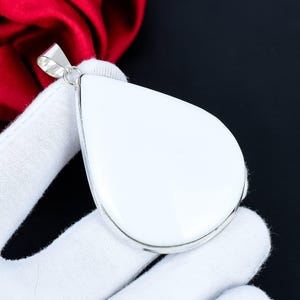 Riesige weiße Koralle Groß Anhänger Halskette Großer Edelstein Handgemachter 925 Sterling Silber Schmuck Geschenk Anhänger, Koralle Edelstein Kette Halskette