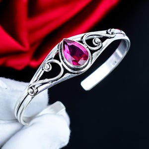 Elegant armband med rosa rubellit, justerbart armband, smycken i 925 sterlingsilver, förlovningsgåvor armband med rosa ädelstenar