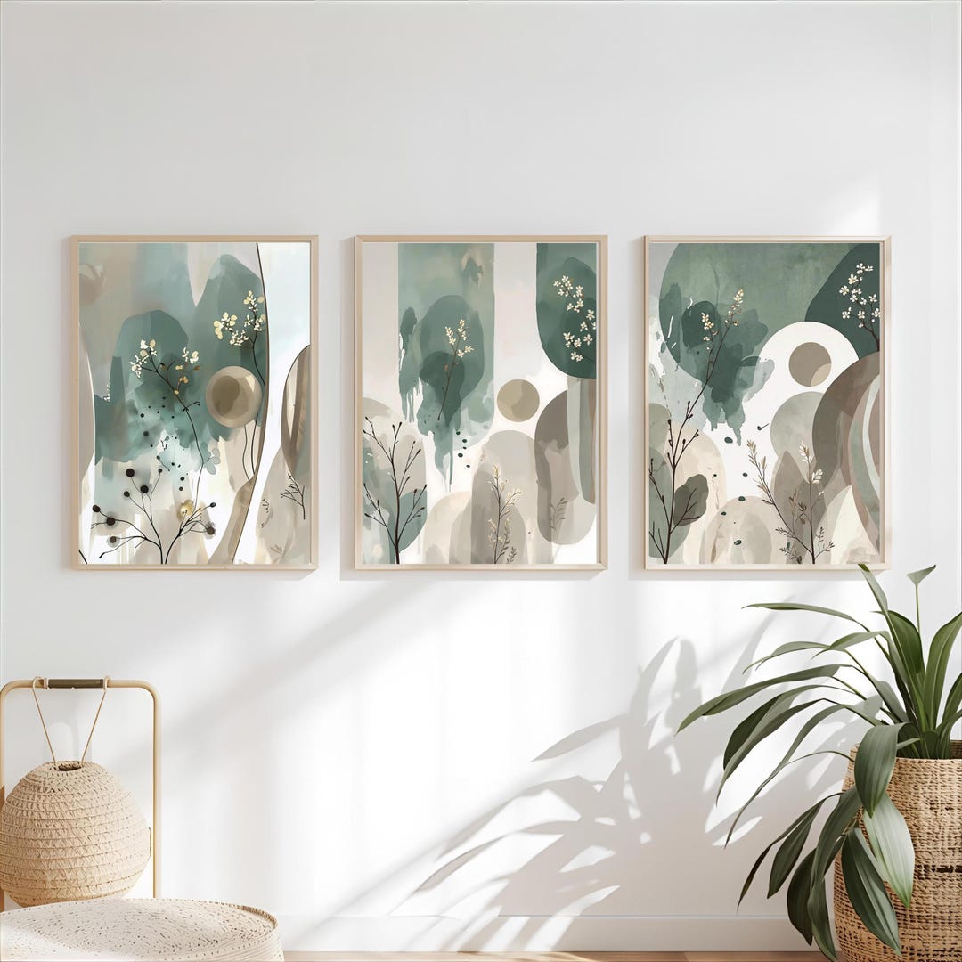 Japandi Wall Art Printable Set of 3 | Neutral Botanical Leaf Prints ...